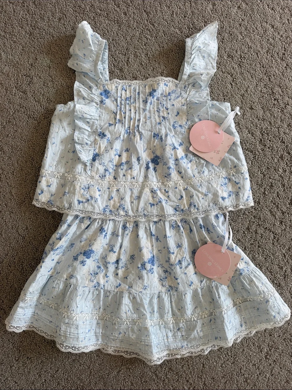LoveShackFancy Ruffle Tank & Tiered Skirt Set Cottagecore Floral Bundle Girls 14